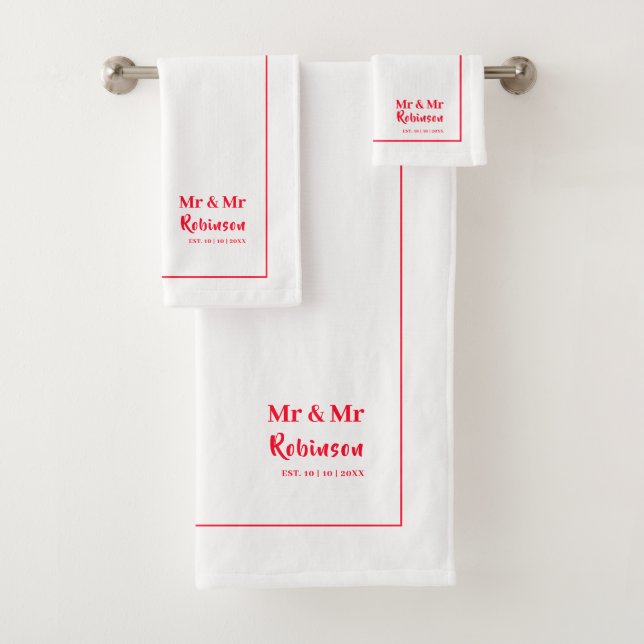 Gay Newlyweds Mr & Mr Personalized Large Bath Towel Set (Insitu)