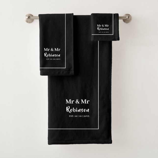 Gay Newlyweds Mr & Mr Personalized Large Bath Towel Set (Insitu)