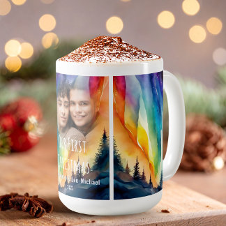 Gay Northern Lights Watercolor Christmas Photo Coffee Mug