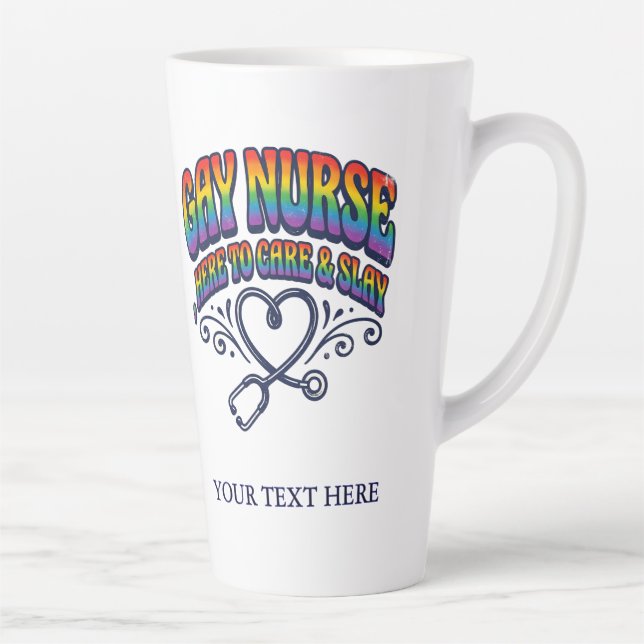 Gay Nurse Rainbow Pride Personalized Gift Latte Mug (Right)