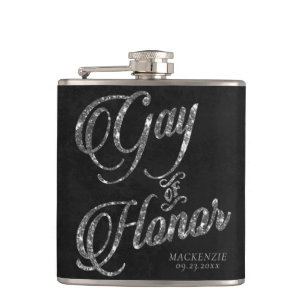 Gay of Honour   Silver Bridal Party Custom Keepsak Hip Flask