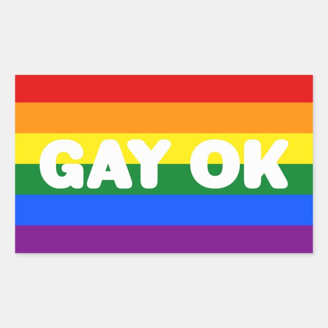 GAY OK Logo LGBT 6-Stripe Rainbow Gay Pride Flag Sticker (Front)