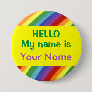 Gay or Kids Rainbow Hello My Name Is Nametag Pin