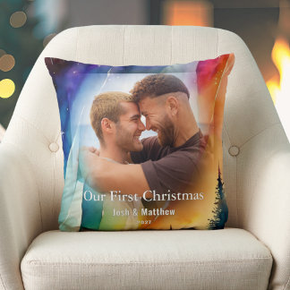 Gay Our First Holidays Photo Northern Lights Throw Pillow