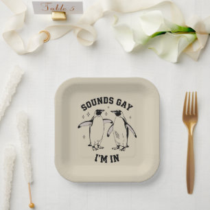 Gay Penguin Sounds Gay I'm In Vintage Queer Lgbtq Paper Plate