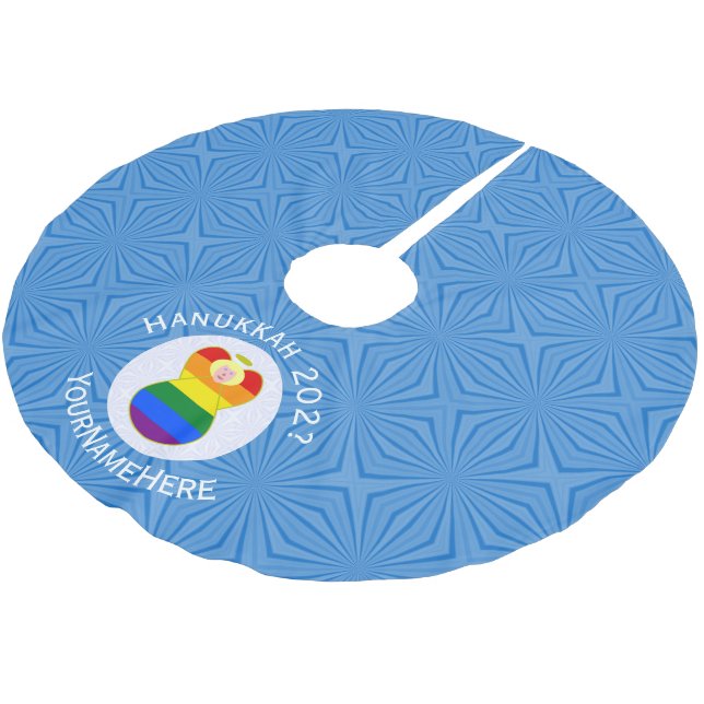 Gay Price Blonde Angel Hanukkah Flag Personalized  Brushed Polyester Tree Skirt (Angled)