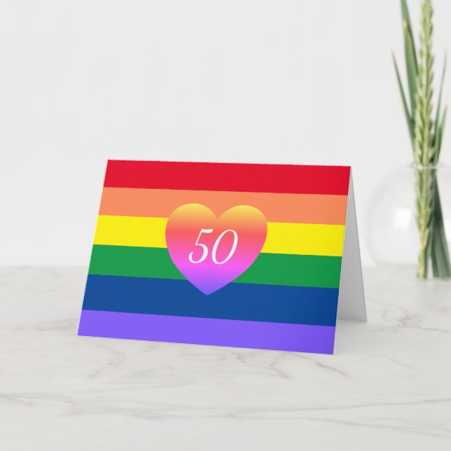 Gay Pride 50 Fabulous Birthday Rainbow Card (Front)