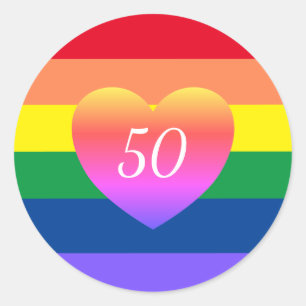 Gay Pride 50 Fabulous Birthday Rainbow Classic Rou Round Sticker