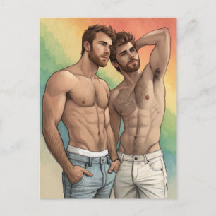 Gay Pride Affection: Watercolor Duo Postcard
