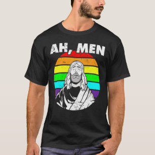 Gay Pride Ah Men Rainbow Jesus Lgbt Awareness T-Shirt