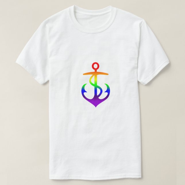 Gay Pride Anchor Rainbow Flag Colours GLBTQ Design T-Shirt (Design Front)