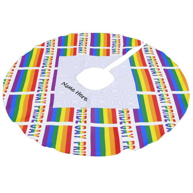Gay Pride and Rainbow Flag Tiled Personalized  Faux Linen Tree Skirt (Angled)