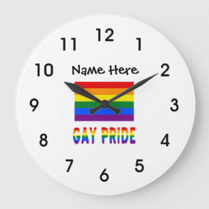 Gay Pride and Rainbow Flag with Your Name Large Clock