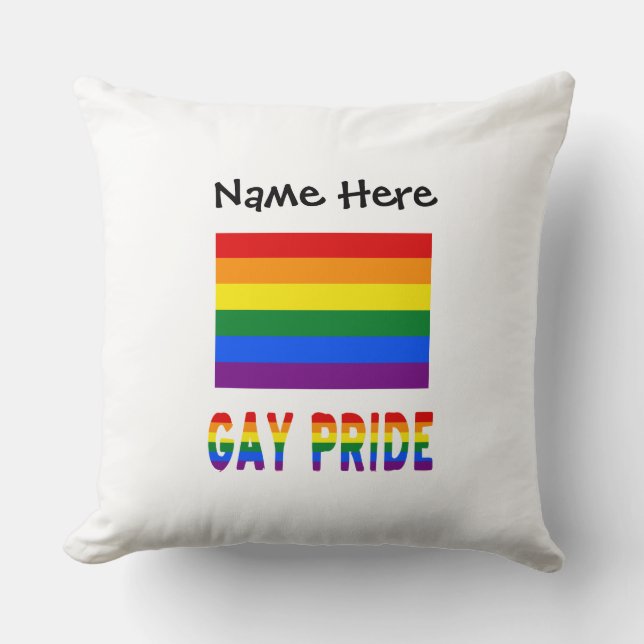 Gay Pride and Rainbow Flag with Your Name Throw Pillow (Front)