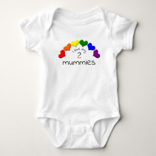 Gay Pride Baby I Love My 2 Mummies Rainbow Hearts Bodysuit