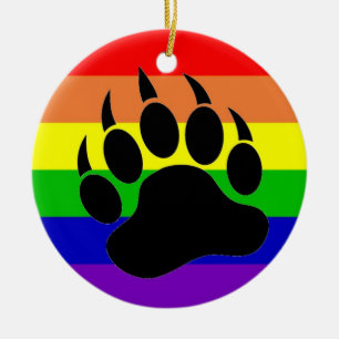 Gay Pride Bear Paw Ceramic Ornament