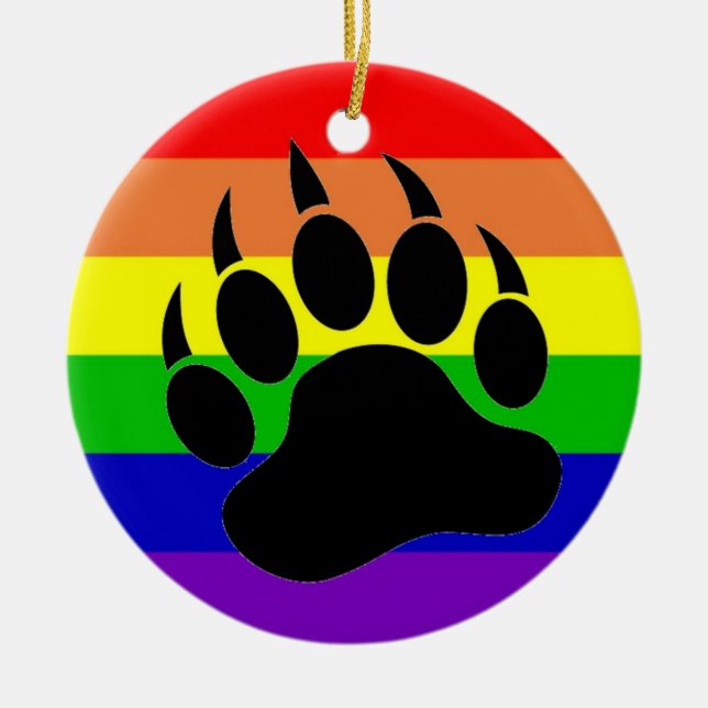 Gay Pride Bear Paw Ceramic Ornament (Front)