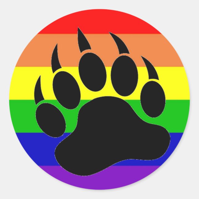 Gay Pride Bear Paw Classic Round Sticker (Front)