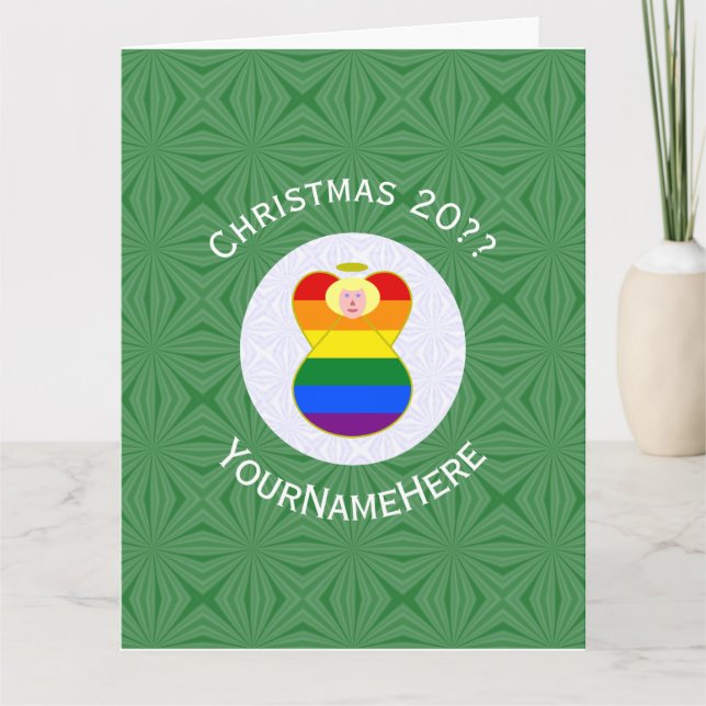 Gay Pride Blonde Angel Christmas Flag Personalized Card (Front)