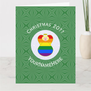 Gay Pride Blonde Angel Christmas Flag Personalized Card