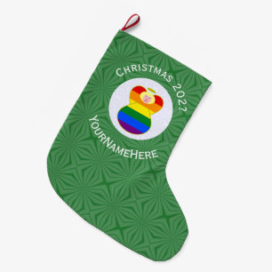 Gay Pride Blonde Angel Christmas Flag Personalized Large Christmas Stocking