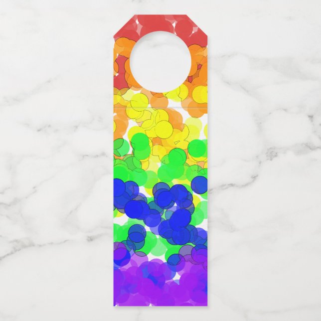 Gay Pride Bokeh Flag Bottle Tag (Front)