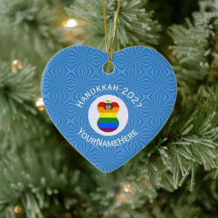 Gay Pride Brown Angel Hanukkah Flag Personalized  Ceramic Ornament