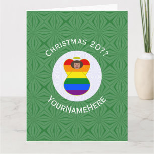 Gay Pride Brown Skin Angel Christmas Flag Personal Card