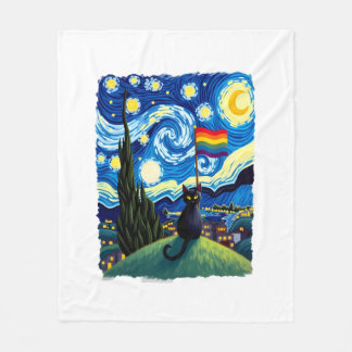Gay Pride Cat Art Cat Starry Night Style LGBTQ Pri Fleece Blanket