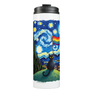 Gay Pride Cat Art Cat Starry Night Style LGBTQ Pri Thermal Tumbler
