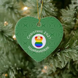 Gay Pride Christmas Angel Blonde Name Year Heart Ceramic Ornament
