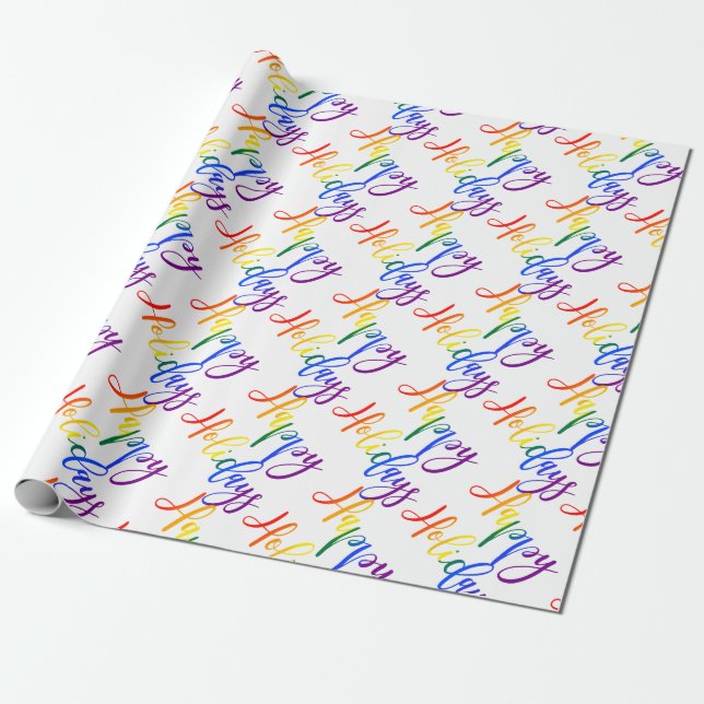 Gay Pride Christmas LGBT Rainbow Happy Holidays Wrapping Paper (Unrolled)