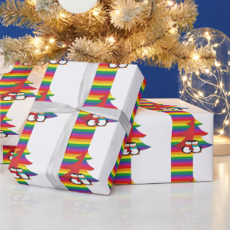Gay Pride Christmas Tree With Penguin Couple Wrapping Paper