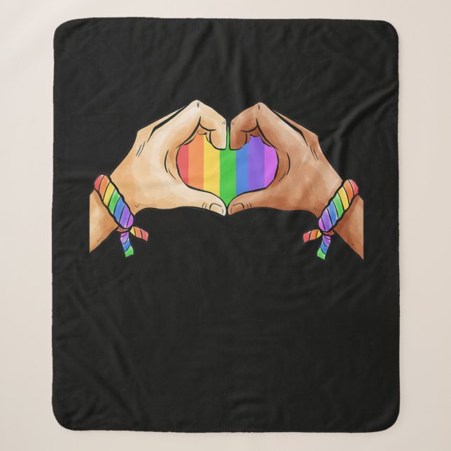 Gay Pride Clothing LGBT Rainbow Flag Heart Unicorn Sherpa Blanket (Front)