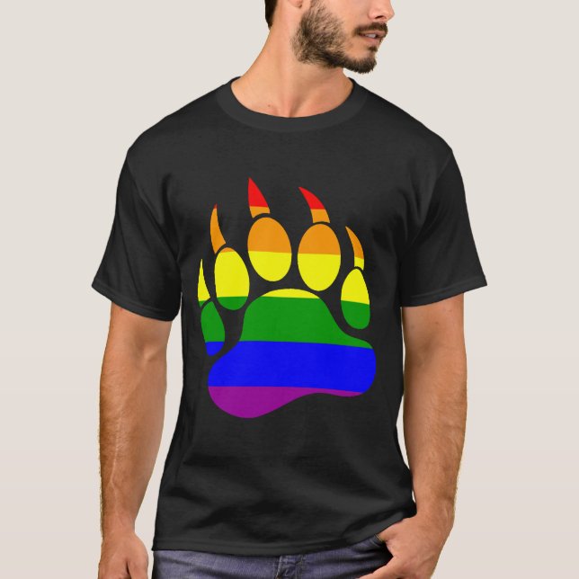 Gay Pride Colours Bear Paw Rainbow Flag T-Shirt (Front)