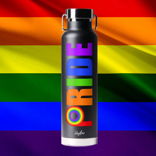 Gay Pride Cool Rainbow Personalized LGBTQ Water Bottle