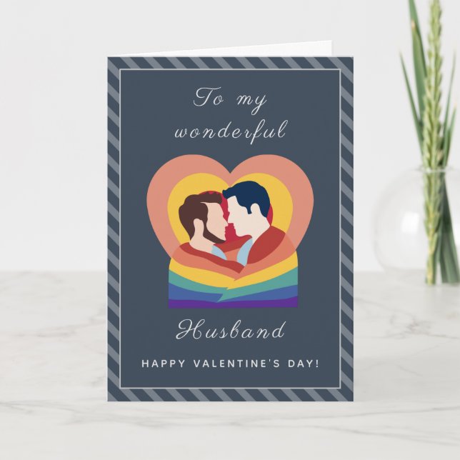 Gay Pride Couple LGBTQ Husband Valentine's Day  Holiday Card (Front)
