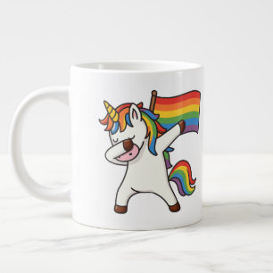Gay Pride Dabbing Unicorn With Flag Large Coffee Mug