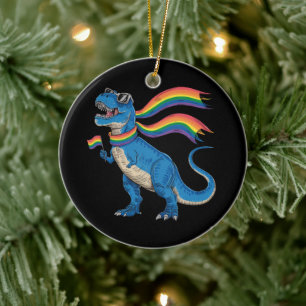 Gay Pride Dino Trex Rainbow Flag Lgbt Ally Ceramic Ornament
