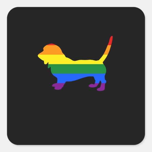 Gay Pride Dog Basset Hound Rainbow Gay Pride Flag Square Sticker (Front)