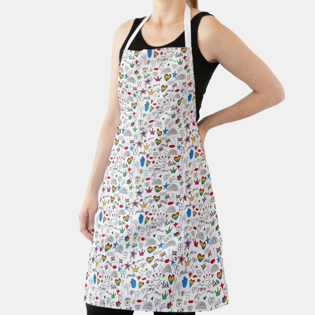Gay Pride Doodle Pattern Apron (Insitu)