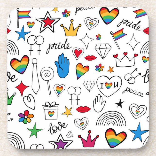 Gay Pride Doodle Pattern Coaster (Front)