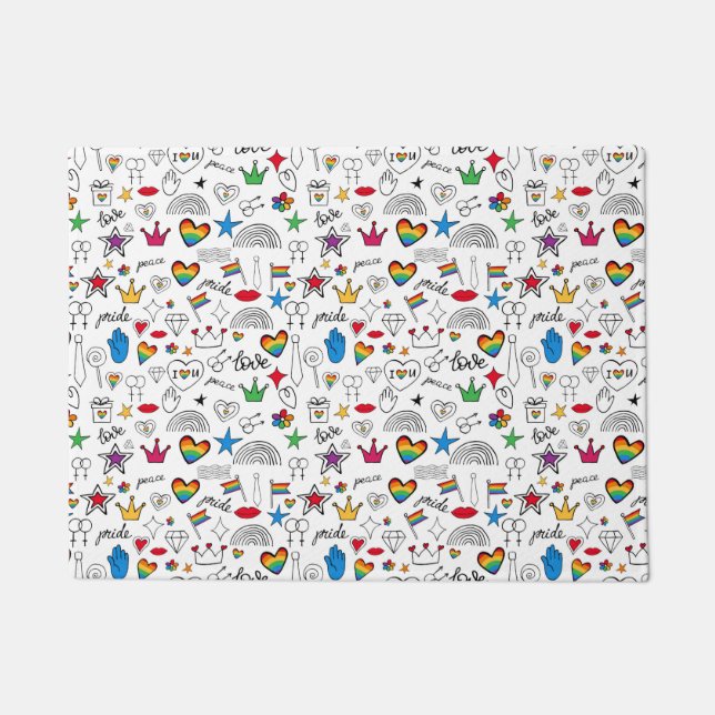 Gay Pride Doodle Pattern Doormat (Front)