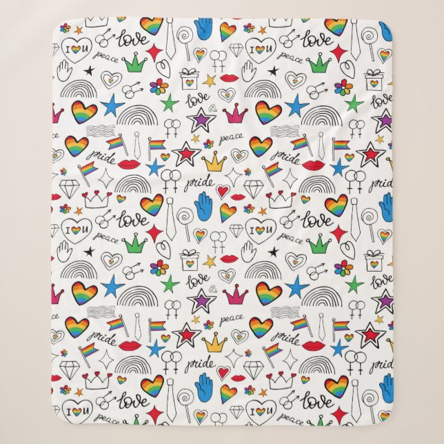 Gay Pride Doodle Pattern Sherpa Blanket (Front)