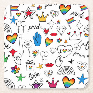 Gay Pride Doodle Pattern Square Paper Coaster