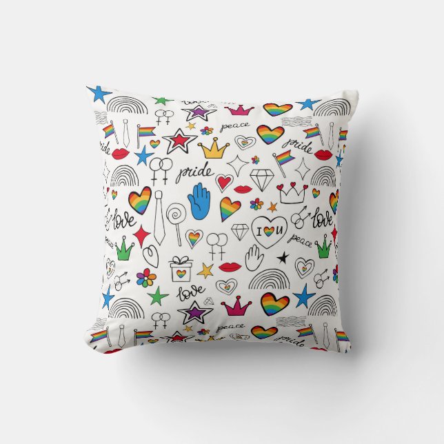 Gay Pride Doodle Pattern Throw Pillow (Front)