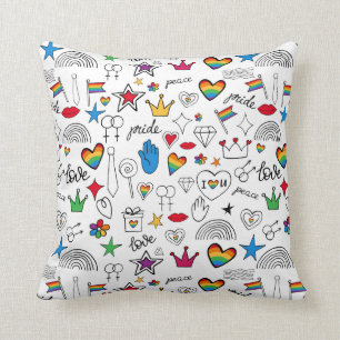 Gay Pride Doodle Pattern Throw Pillow