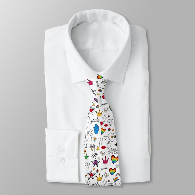 Gay Pride Doodle Pattern Tie (Tied)