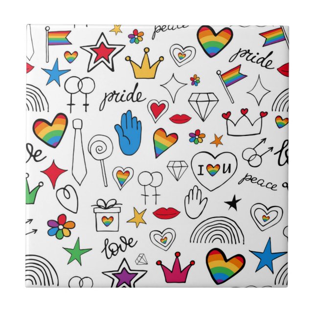 Gay Pride Doodle Pattern Tile (Front)