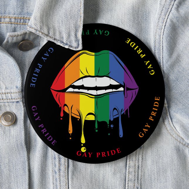 Gay Pride Dripping Paint  Rainbow Lips 6 Inch Round Button (In Situ)